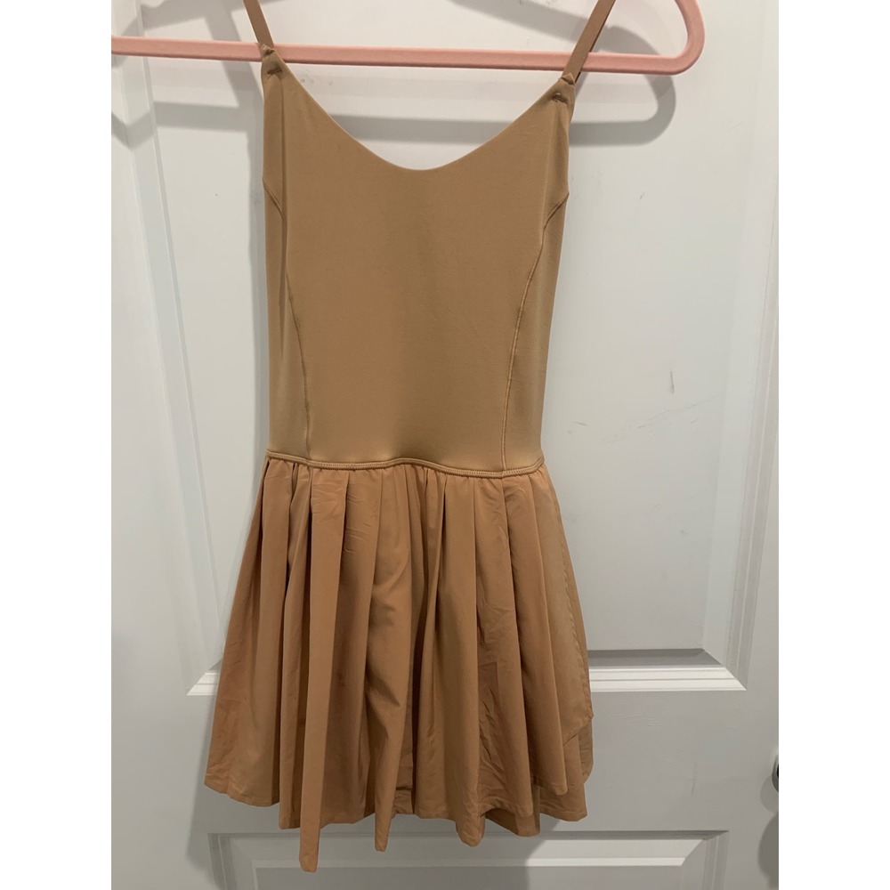 OFFLINE by Aerie Real Me Tan Pleated Mini Dress with Cutout Back Small
